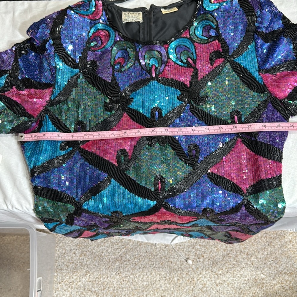 Vintage 90’s Oleg Cassini Multicolor Sequin Mini Dress - Picture 5 of 5